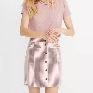 Madewell Button Front Stretch Denim Straight Dark Red Stripe Mini Skirt 31 6 8